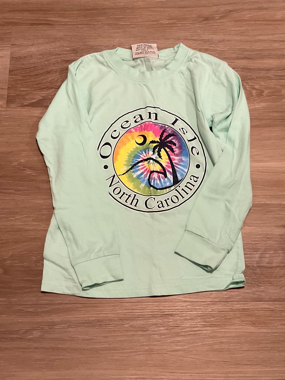 Ocean Isle North Carolina Mint Green Long Sleeve Kids Tee